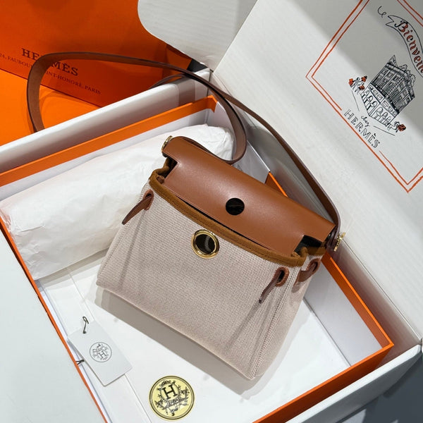 HM Mini Herbag Gold Buckle 20 Beige Canvas and Hunter Cowhide 243221