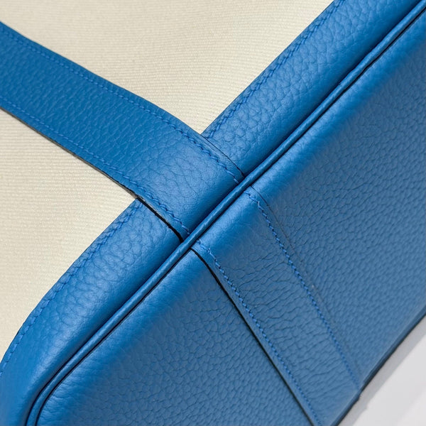 HM Garden Party 30cm Bag Blue Togo Cream Canvas