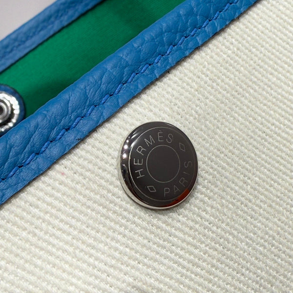 HM Garden Party 30cm Bag Blue Togo Cream Canvas