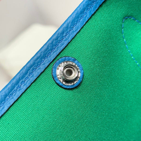 HM Garden Party 30cm Bag Blue Togo Cream Canvas