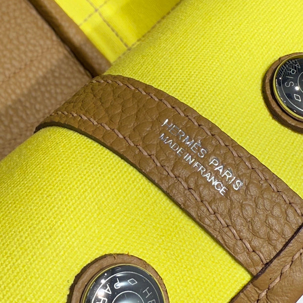 HM Garden Party 30cm Bag Brown Togo Yellow Canvas