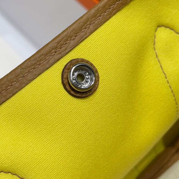 HM Garden Party 30cm Bag Brown Togo Yellow Canvas