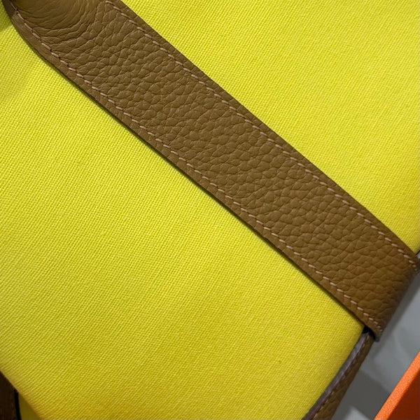 HM Garden Party 30cm Bag Brown Togo Yellow Canvas