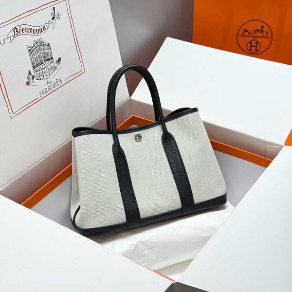Borsa HM Garden Party da 30 cm in tela nera Togo Grey