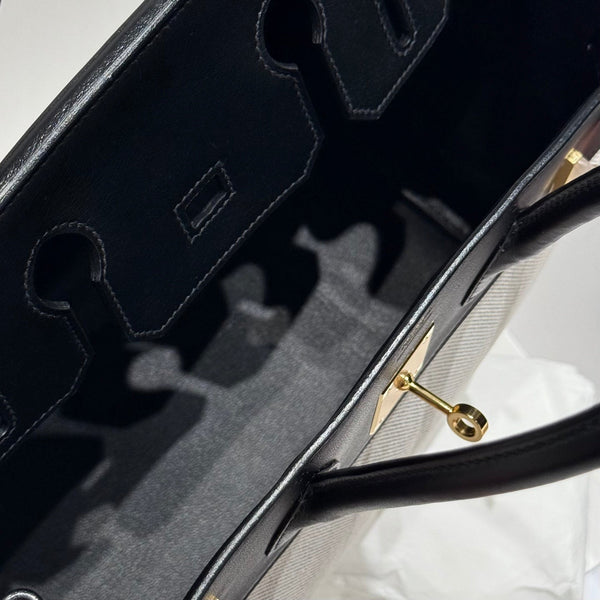 HM Birkin 30cm Black Swift Cowhide With Black White Checkered Canvas Fabric Ghw 249977