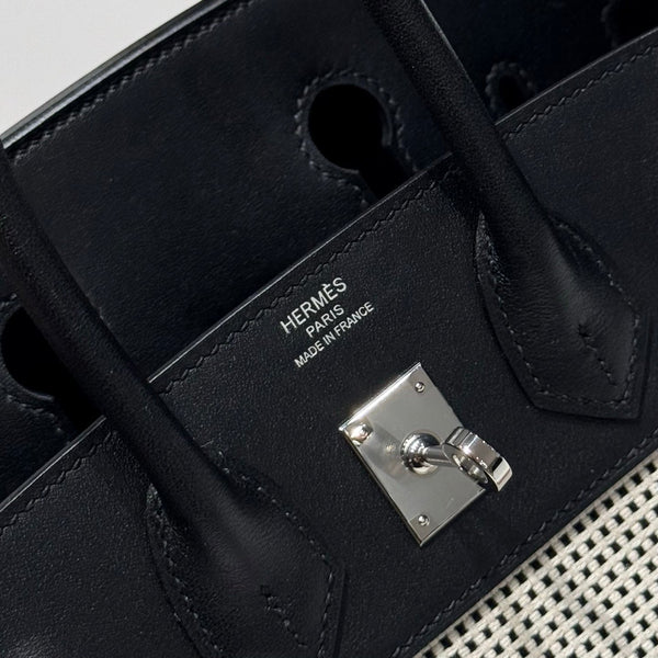 HM Birkin 25cm Black Swift Cowhide With Waffle Panda Black and White Canvas Fabric Shw 249985