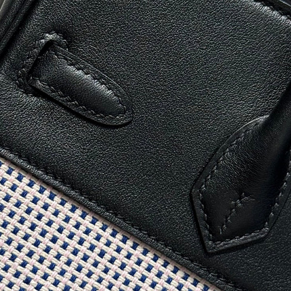 HM Birkin 25cm Black Swift Pink Canvas Silver Hardware