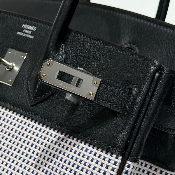 HM Birkin 25cm Black Swift Pink Canvas Silver Hardware