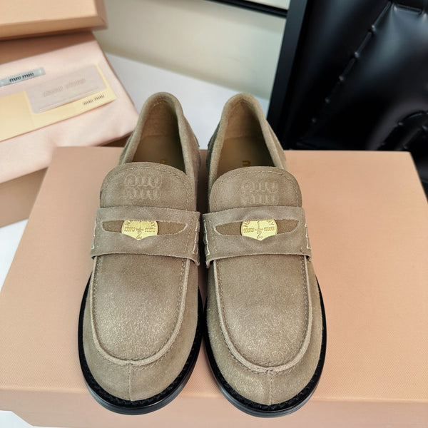 Miu Loafers Khaki Brown Suede