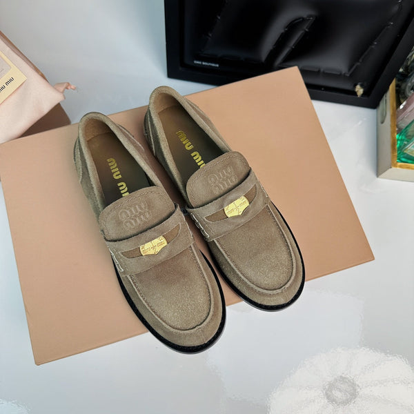 Miu Loafers Khaki Brown Suede