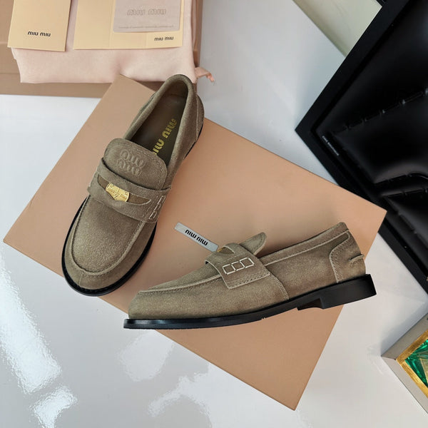Miu Loafers Khaki Brown Suede