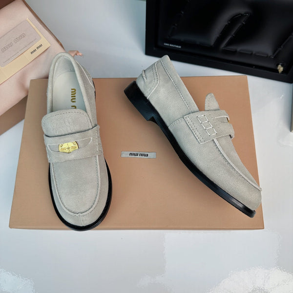 Miu Loafers Light Gray Suede