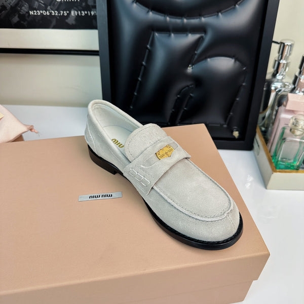 Miu Loafers Light Gray Suede