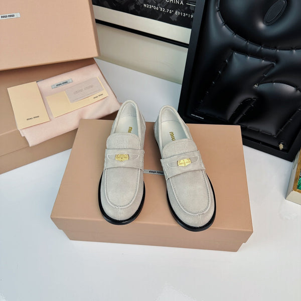 Miu Loafers Light Gray Suede