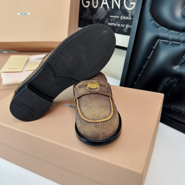 Miu Loafers Brown Peanut Suede
