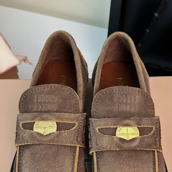 Miu Loafers Brown Peanut Suede
