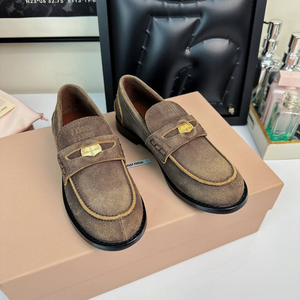Miu Loafers Brown Peanut Suede