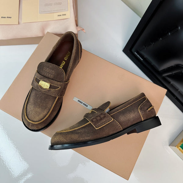 Miu Loafers Brown Peanut Suede