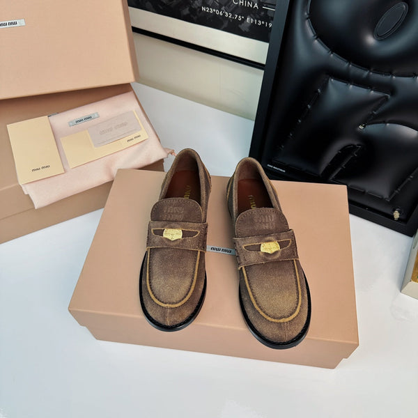 Miu Loafers Brown Peanut Suede