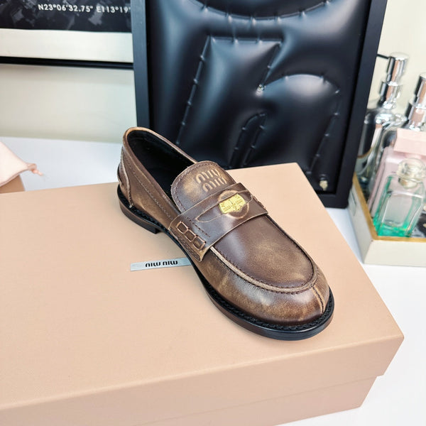 Miu Loafers Chestnut Brown Calfskin