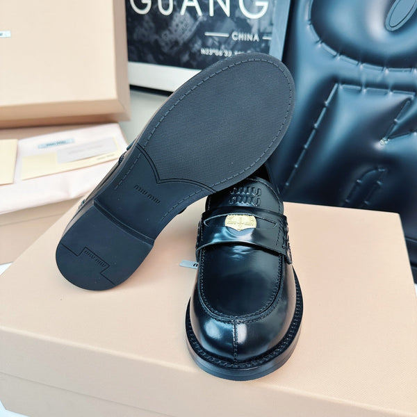 Miu Loafers Glossy Black Calfskin