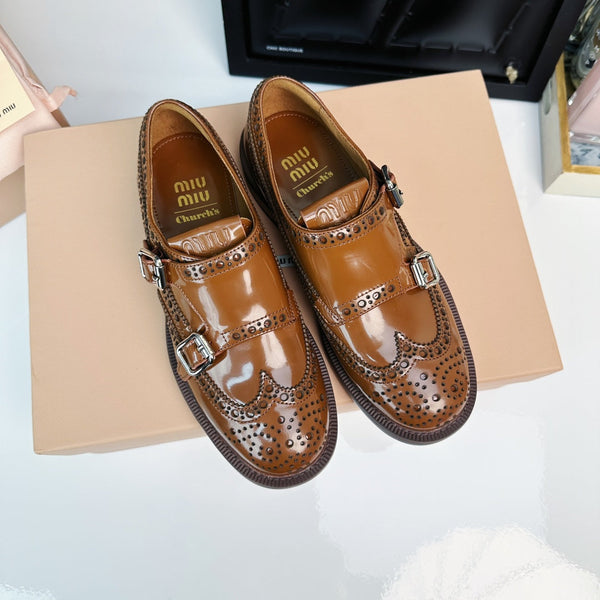 Church's X Miu Loafers Brown Yellow Shiny Calfskin