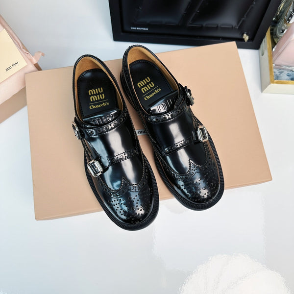 Church's X Miu Loafers Black Shiny Calfskin