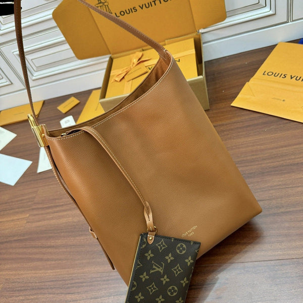 BORSA HOBO LOW KEY MM 31CM PELLE DI VITELLO MARRONE