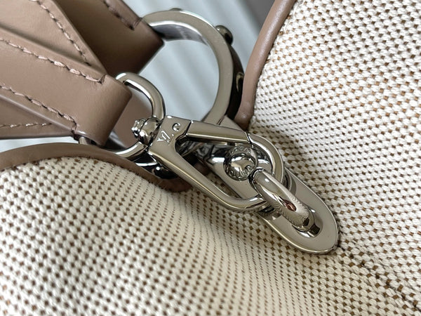 CAPUCINES GM 38CM BEIGE CANVAS BROWN CALFSKIN