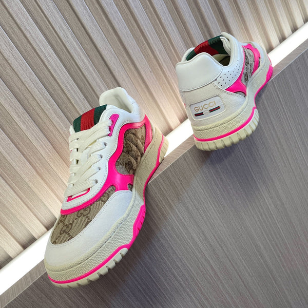 Sneakers GG Retro per coppie bianche rosa shocking