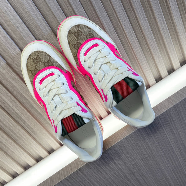 Sneakers GG Retro per coppie bianche rosa shocking