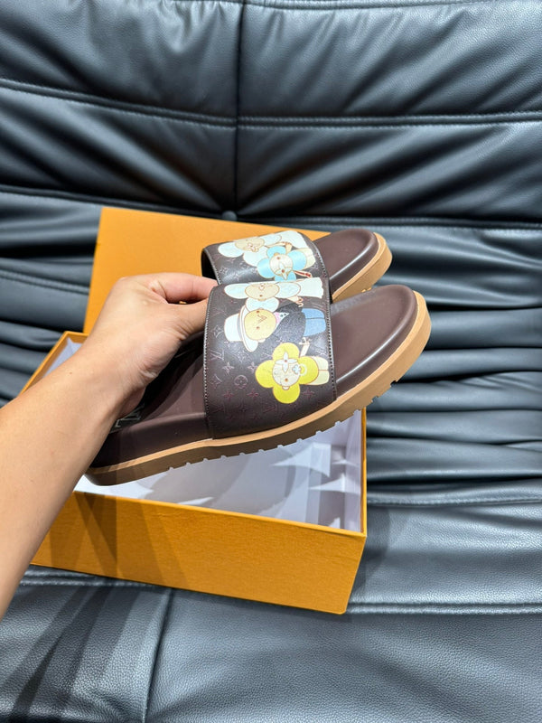 LV SLIPPERS IN CHOCOLATE BROWN MONOGRAM CALFSKIN