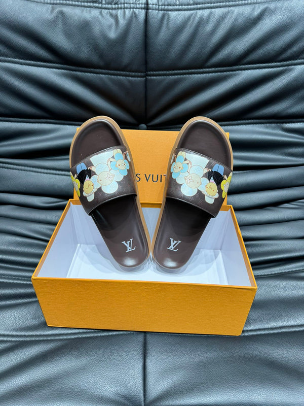 LV SLIPPERS IN CHOCOLATE BROWN MONOGRAM CALFSKIN