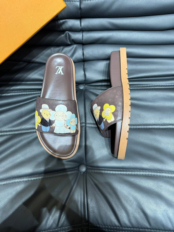 LV SLIPPERS IN CHOCOLATE BROWN MONOGRAM CALFSKIN