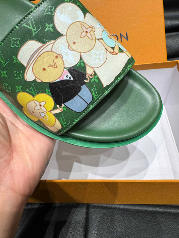 LV SLIPPERS IN SEA GREEN MONOGRAM CALFSKIN