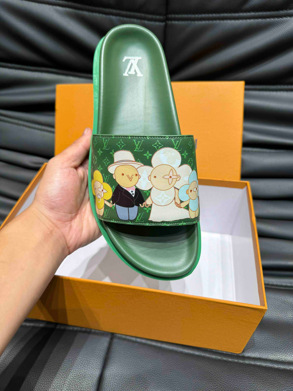 LV SLIPPERS IN SEA GREEN MONOGRAM CALFSKIN