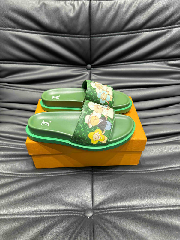 LV SLIPPERS IN SEA GREEN MONOGRAM CALFSKIN