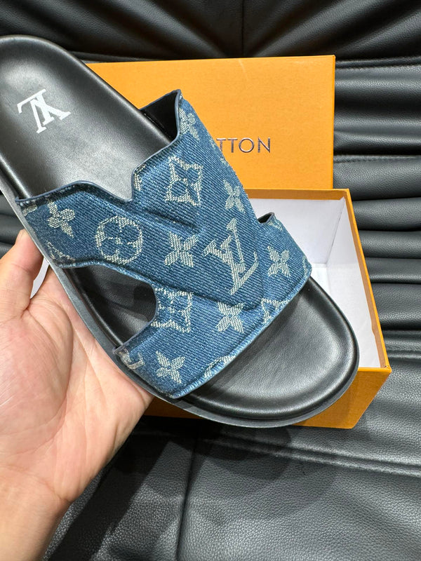 LV OASIS MULE IN BLUE DENIM MONOGRAM JACQUARD