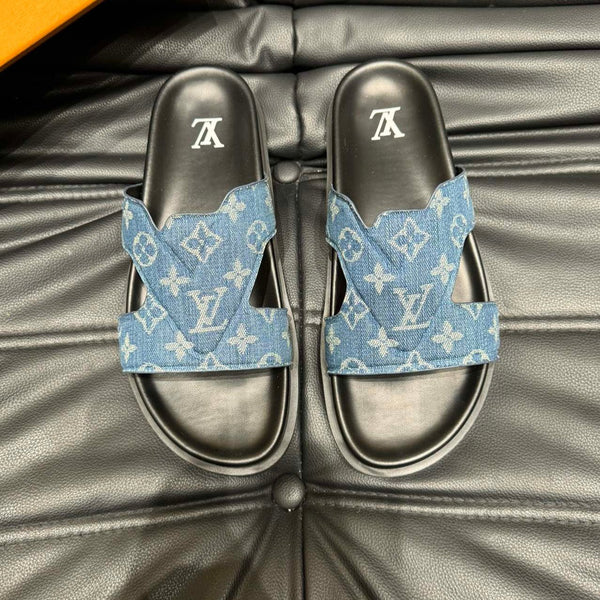 LV OASIS MULE IN BLUE DENIM MONOGRAM JACQUARD