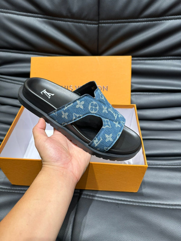 LV OASIS MULE IN BLUE DENIM MONOGRAM JACQUARD