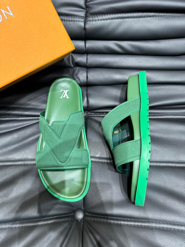 LV OASIS MULE IN DARK GREEN SUEDE CALFSKIN