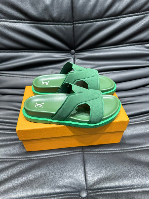 LV OASIS MULE IN DARK GREEN SUEDE CALFSKIN