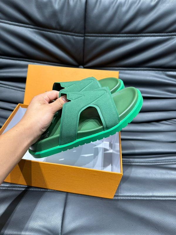 LV OASIS MULE IN DARK GREEN SUEDE CALFSKIN