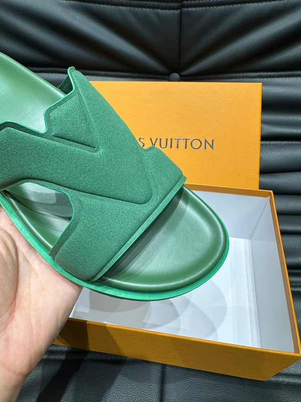 LV OASIS MULE IN DARK GREEN SUEDE CALFSKIN
