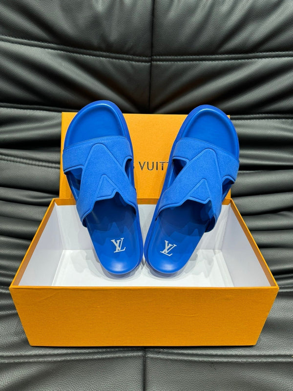 LV OASIS MULE IN COBALT BLUE SUEDE CALFSKIN