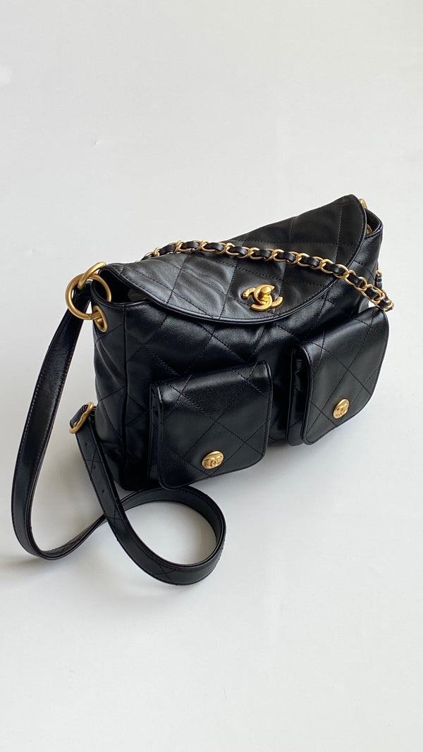 Chanel 25 Hobo Bag Black Lambskin
