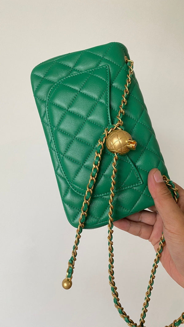 CC 25 classic flap bag 20 mini gold ball mint green calfskin