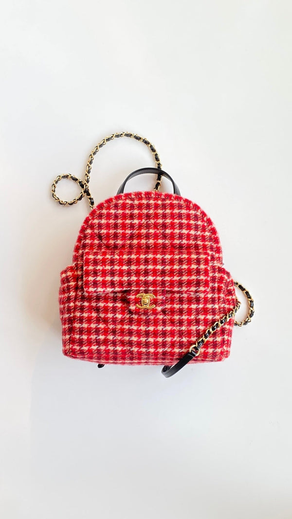 CC Houndstooth Backpack 28 Red Wool Tweed
