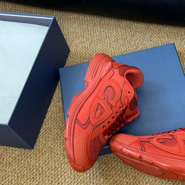 CD And Stone Island B30 Sneaker Red Orange Cowhide And Polyester Mesh Fabric