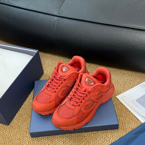 CD And Stone Island B30 Sneaker Red Orange Cowhide And Polyester Mesh Fabric